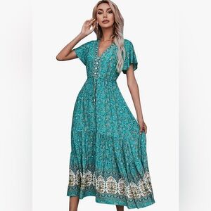 NWT R.Vivimos Women’s Floral Print Cotton Short Sleeve Dress